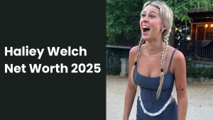 Illustration of Haliey Welch as a young influencer with rising social media fame and net worth growth.